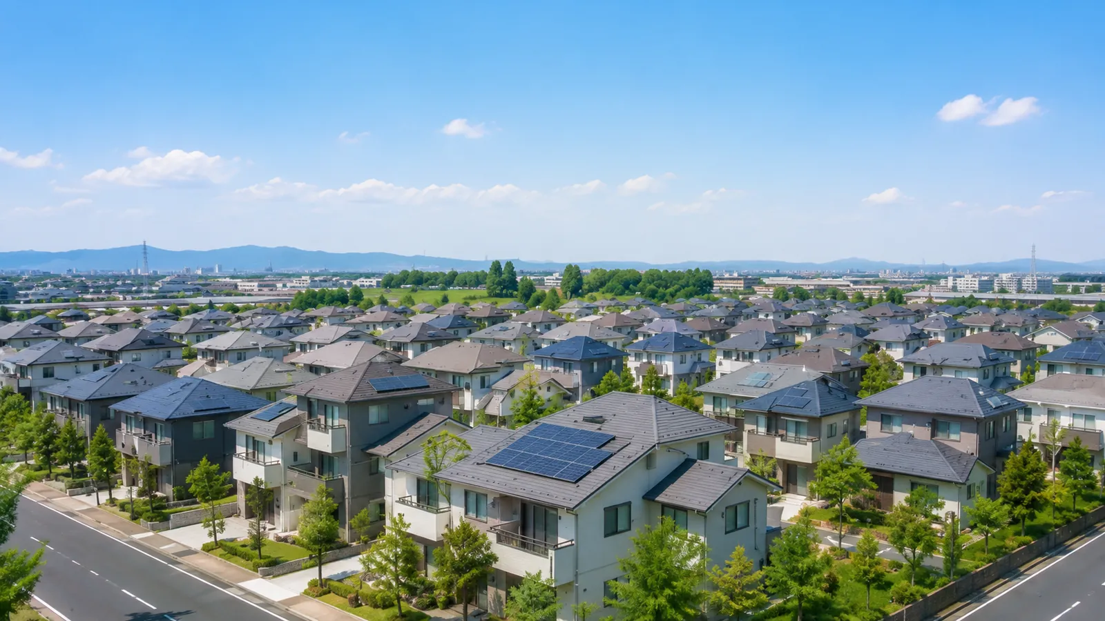 太陽光が広がる住宅街のイメージ