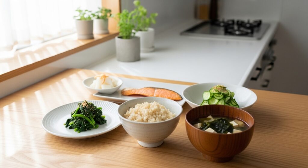 ノンフライヤーで作ったヘルシーな食事のイメージ