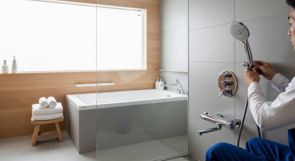 節水シャワーヘッドを取り付けて水道代を節約するイメージ