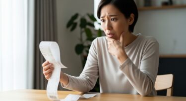 値上げで家計負担が増えレシートを見て驚く日本人のイメージ
