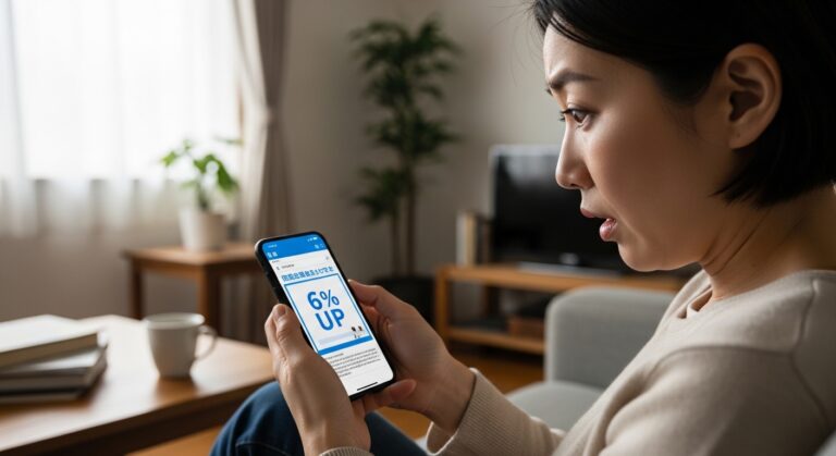 自賠責保険の値上げニュースをスマホで確認して驚く日本人のイメージ