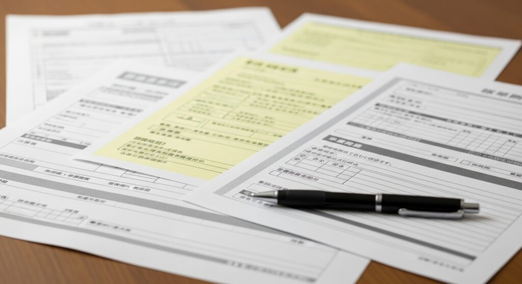 自動車保険の書類や手続きを確認しているイメージ