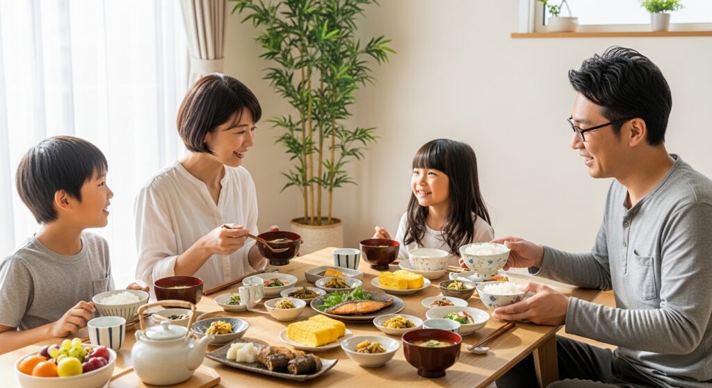 ノンフライヤーで作った料理を楽しむ健康的な食卓のイメージ