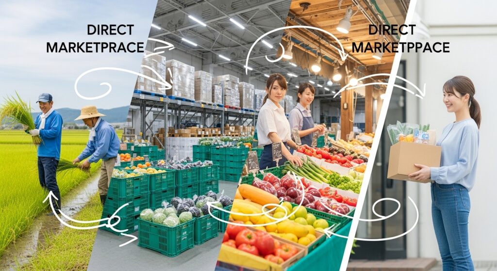 生産者と消費者を直接つなぐイメージ