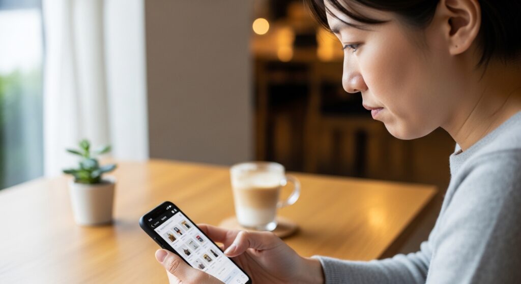 リカバリーウェアを比較して選んでいるスマホ操作のイメージ