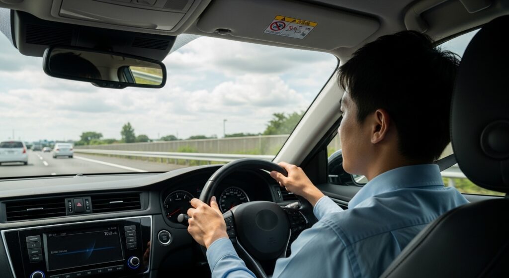 安全運転を意識して車を運転する日本人ドライバーのイメージ