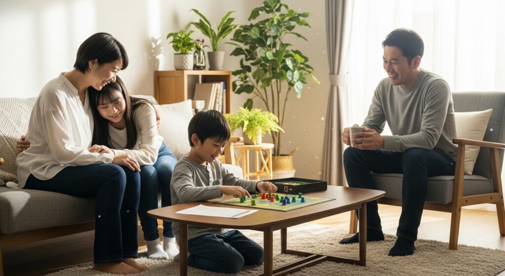 節約で家計が安定し安心した表情の家庭のイメージ