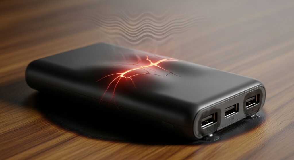 モバイルバッテリーの発熱やトラブルをイメージした安全リスクのイメージ