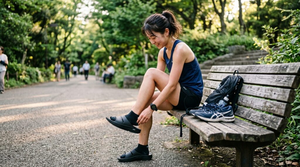 Runner_changing_recovery_sandals