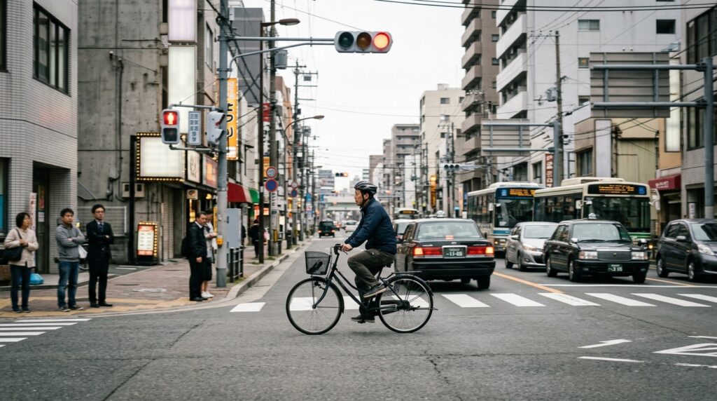 赤信号を無視する自転車