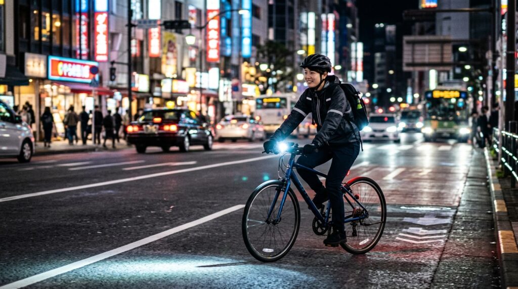 夜間はライト点灯