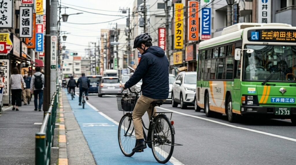 自転車のスマホみながら運転