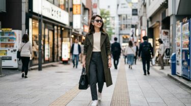 AIグラスを付けて町を歩く女性
