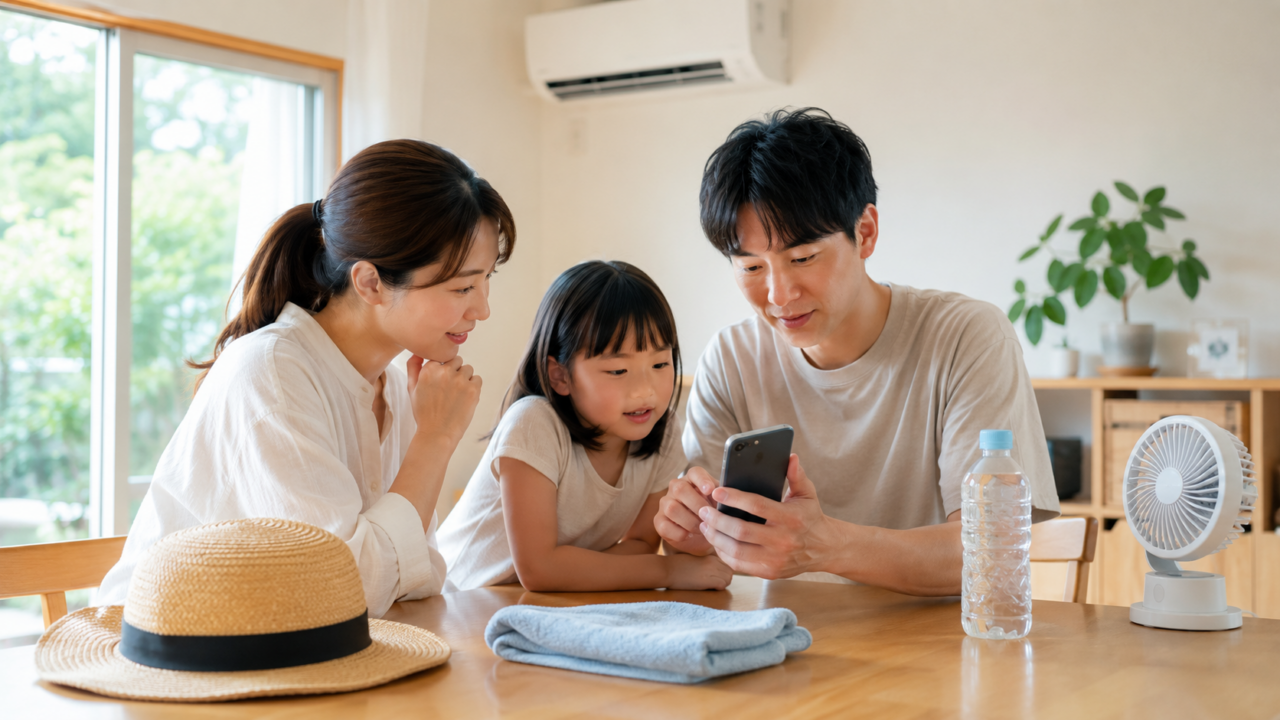 熱中症保険の必要性を確認する家族