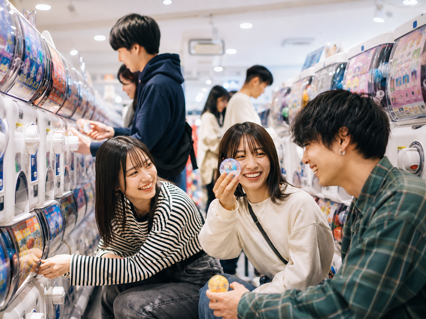 カプセルトイ専門店でガチャを楽しむ若い世代のイメージ