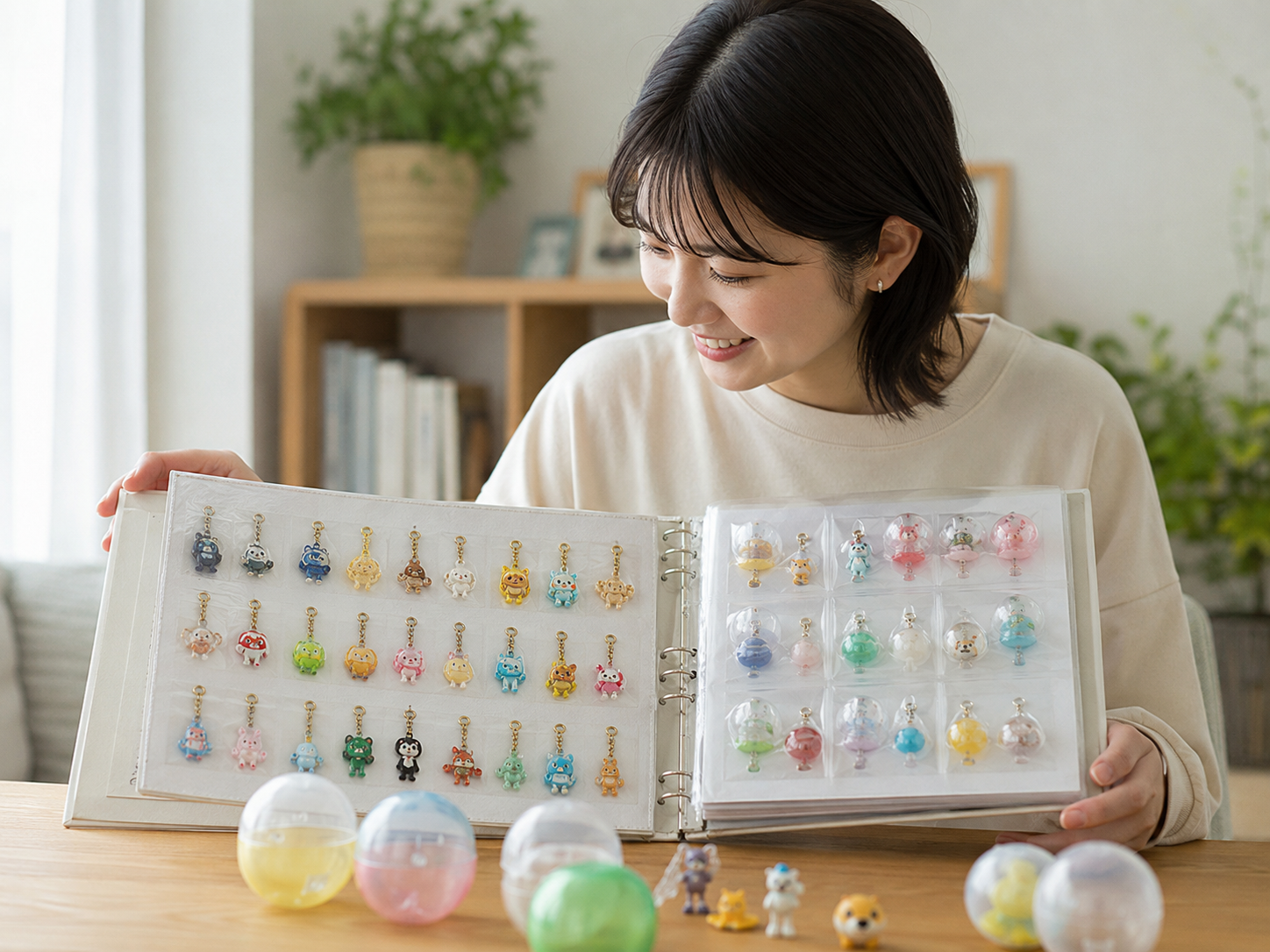 完成したガチャ帳を眺めるイメージ