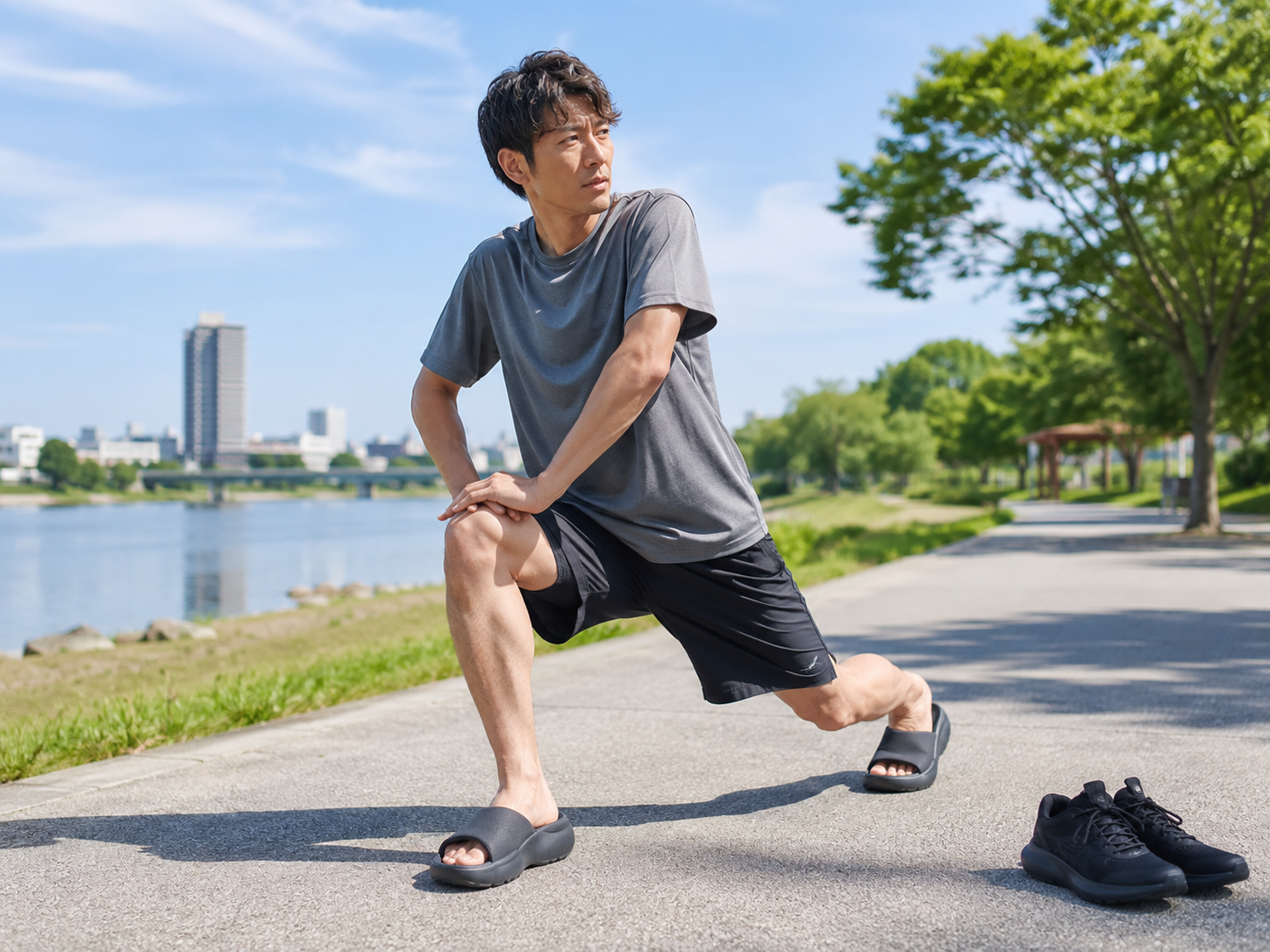 運動後にリカバリーサンダルを履くランナーのイメージ