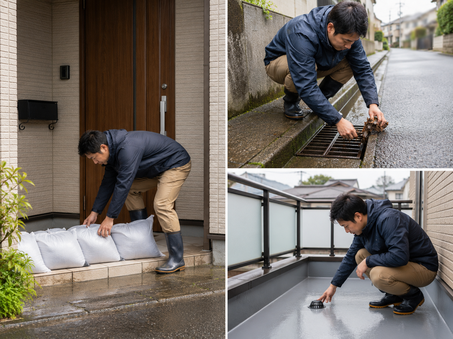 家の周りの浸水対策を確認するイメージ