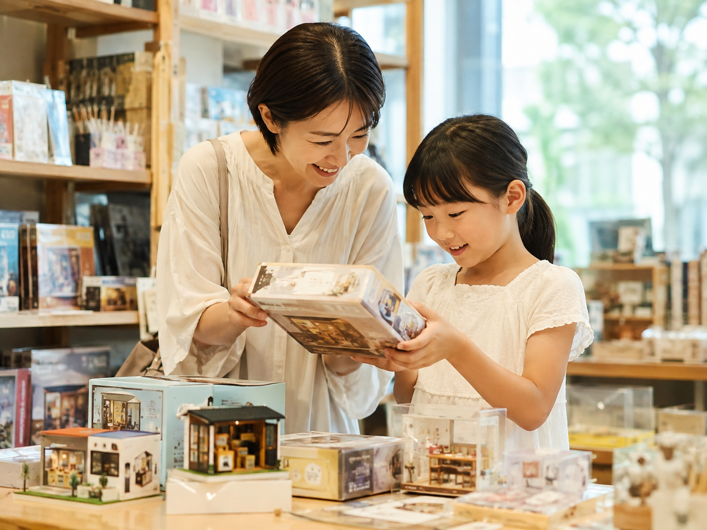 親子でDIYクラフトキットを選ぶイメージ