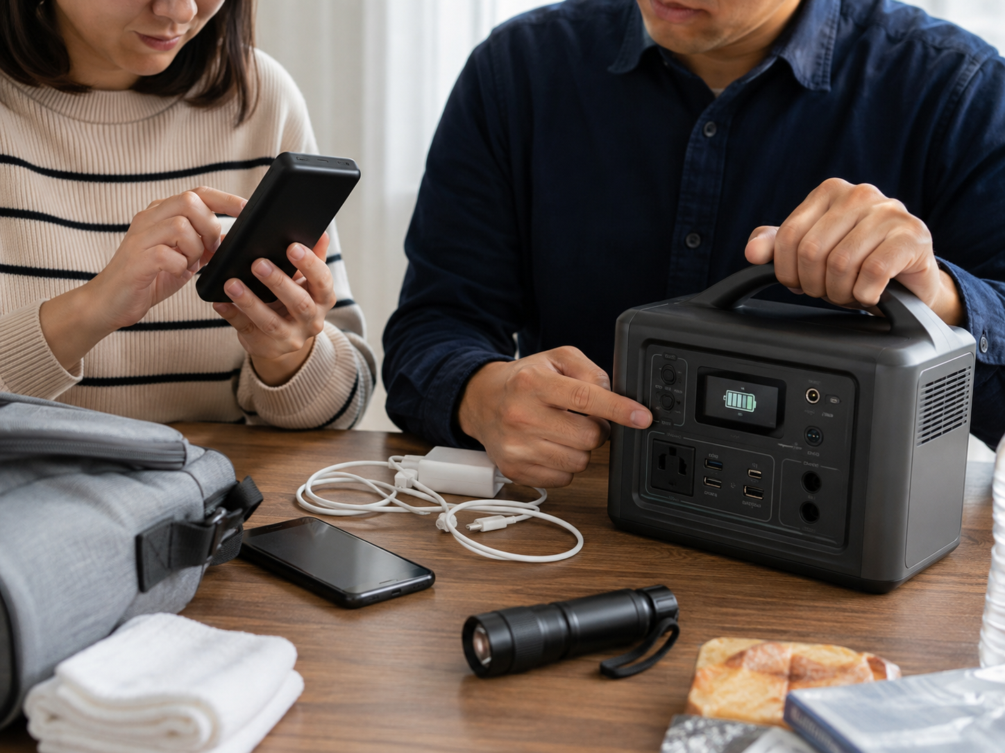 モバイルバッテリーとポータブル電源を点検するイメージ