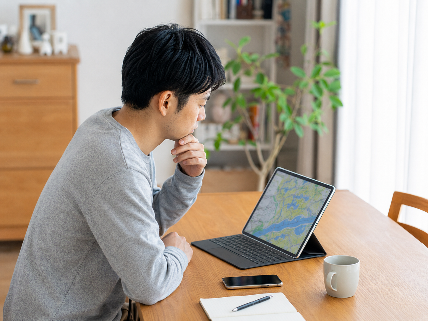 ハザードマップで自宅の災害リスクを確認するイメージ