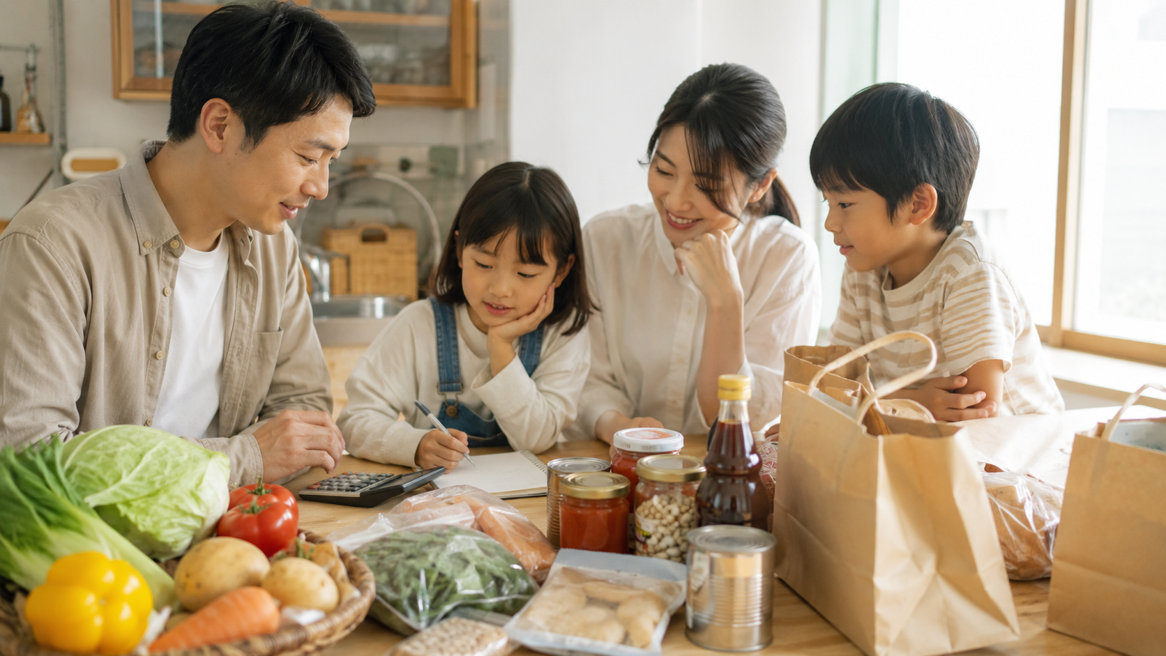 家族で食費と買い物計画を見直すイメージ