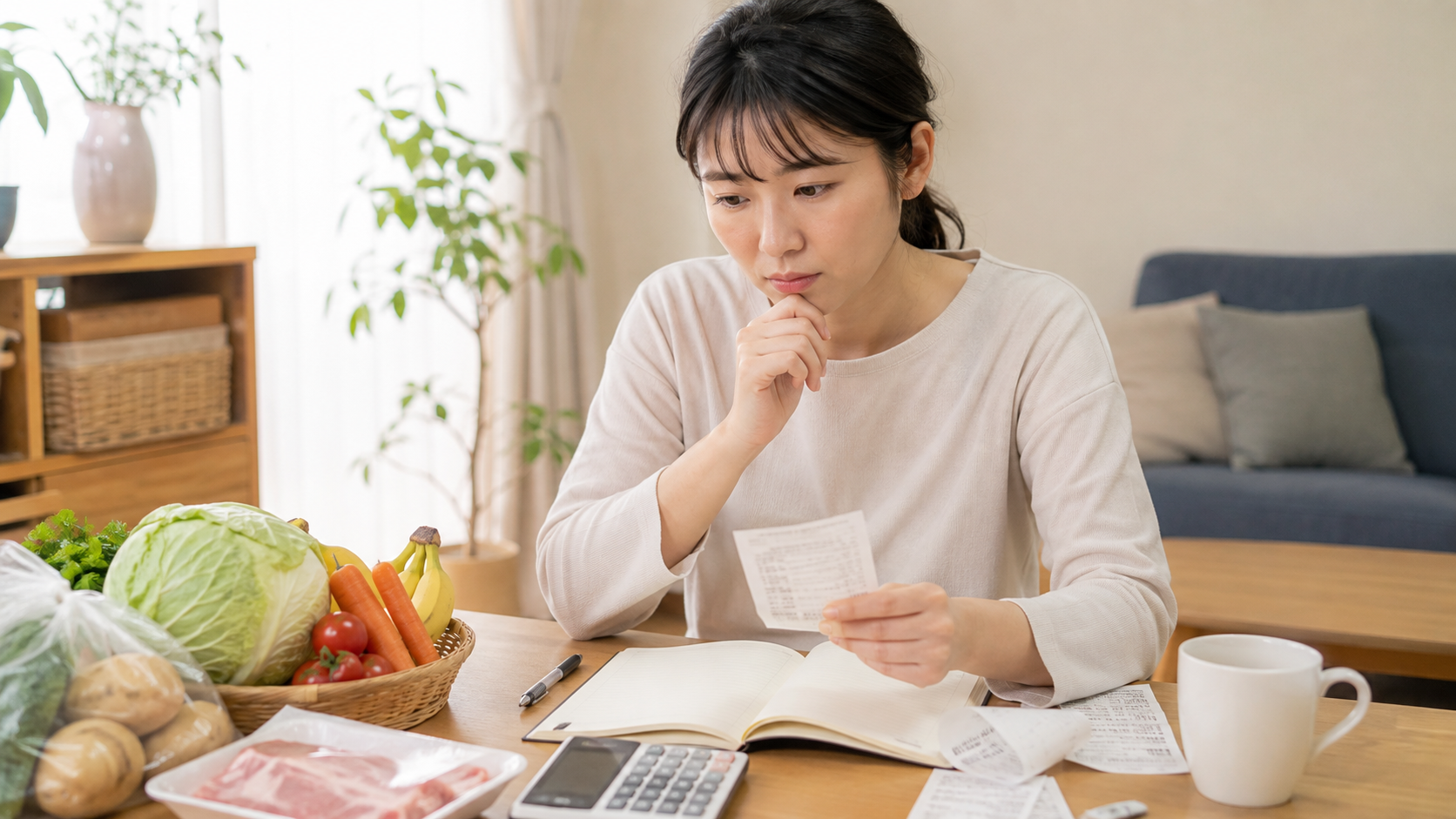家計簿で食費の値上げ対策を考えるイメージ