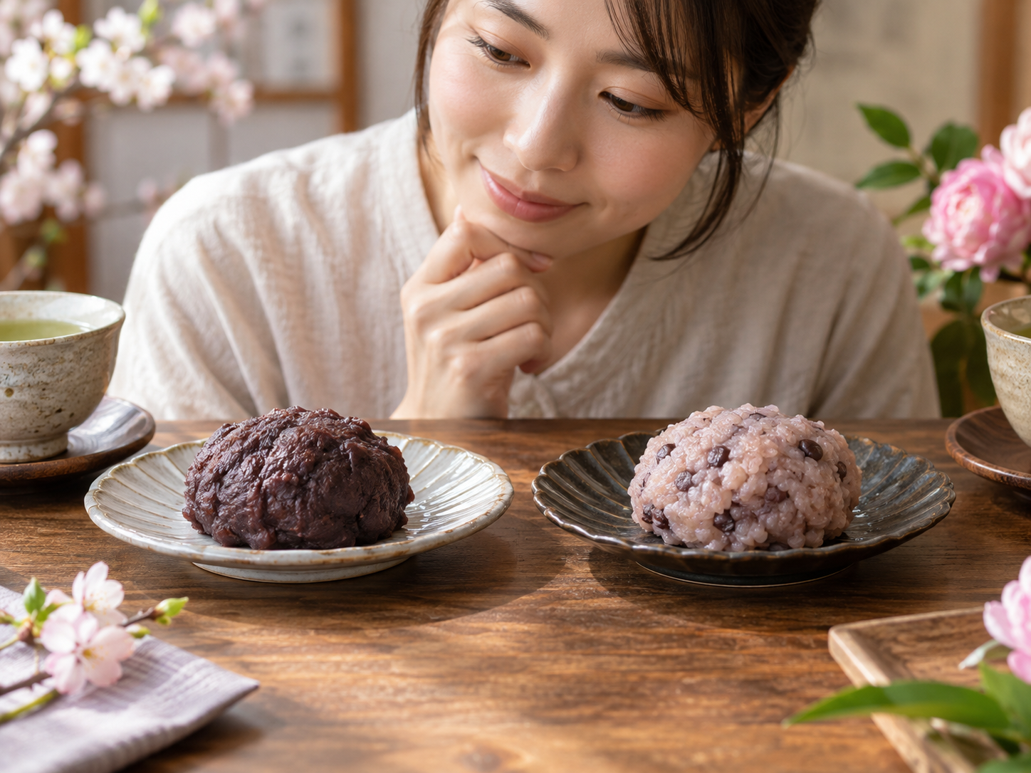 おはぎとぼたもちの違いを確認するイメージ