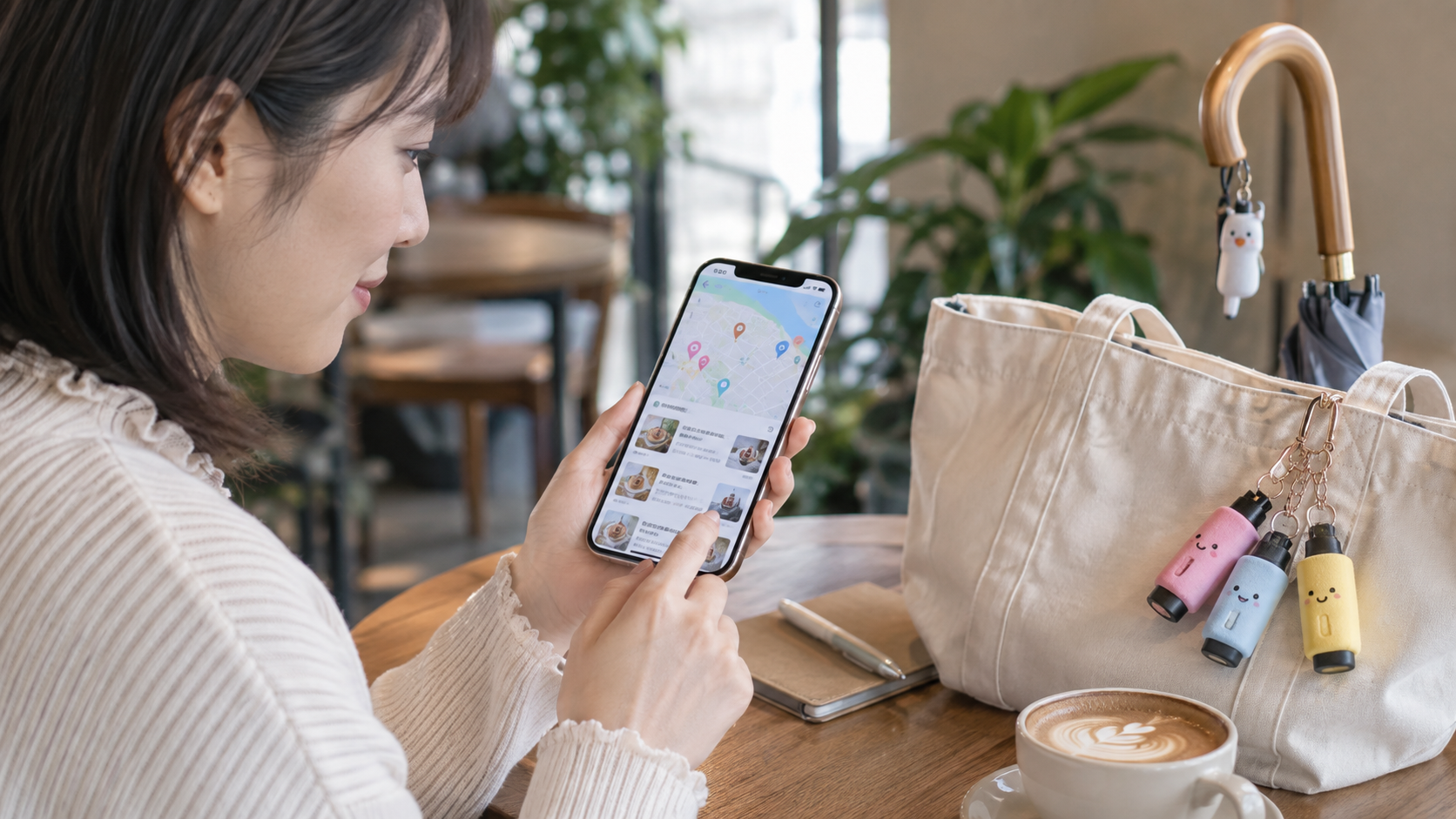 スマホでめじるしアクセサリーの販売店舗と在庫を確認するイメージ