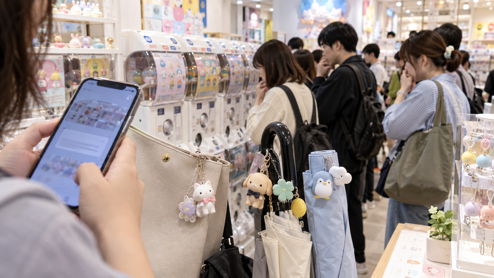 めじるしアクセサリーの販売見合わせと店舗の混雑を確認するイメージ