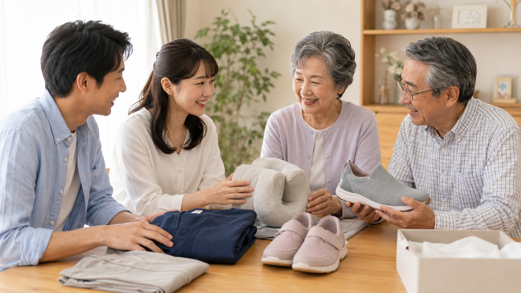 敬老の日に健康ギフトを選ぶ家族のイメージ