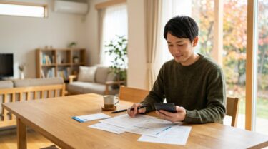 年末調整の申告書と生命保険料控除証明書を準備する会社員