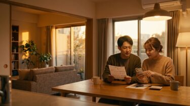 電気料金の明細を見ながら家計を見直す日本人夫婦